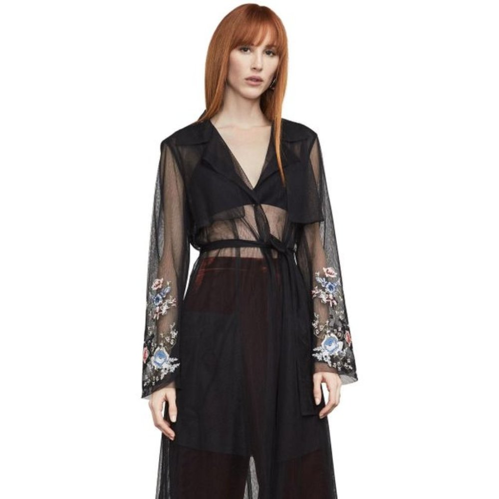 NWT BCBGMAXAZRIA Intarsia Embroidered Trench Coat